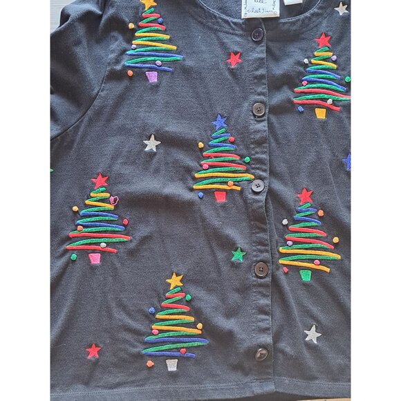 Michael Simon Christmas 1XL Womens Cardigan Sweater Button Black Embroidered - Picture 5 of 9